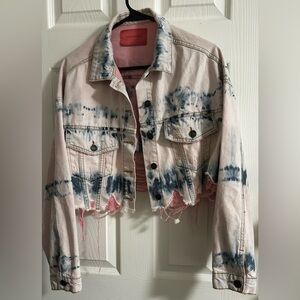 Signature 8 Denim Pink Distressed Cropped Jean Jacket Size:M